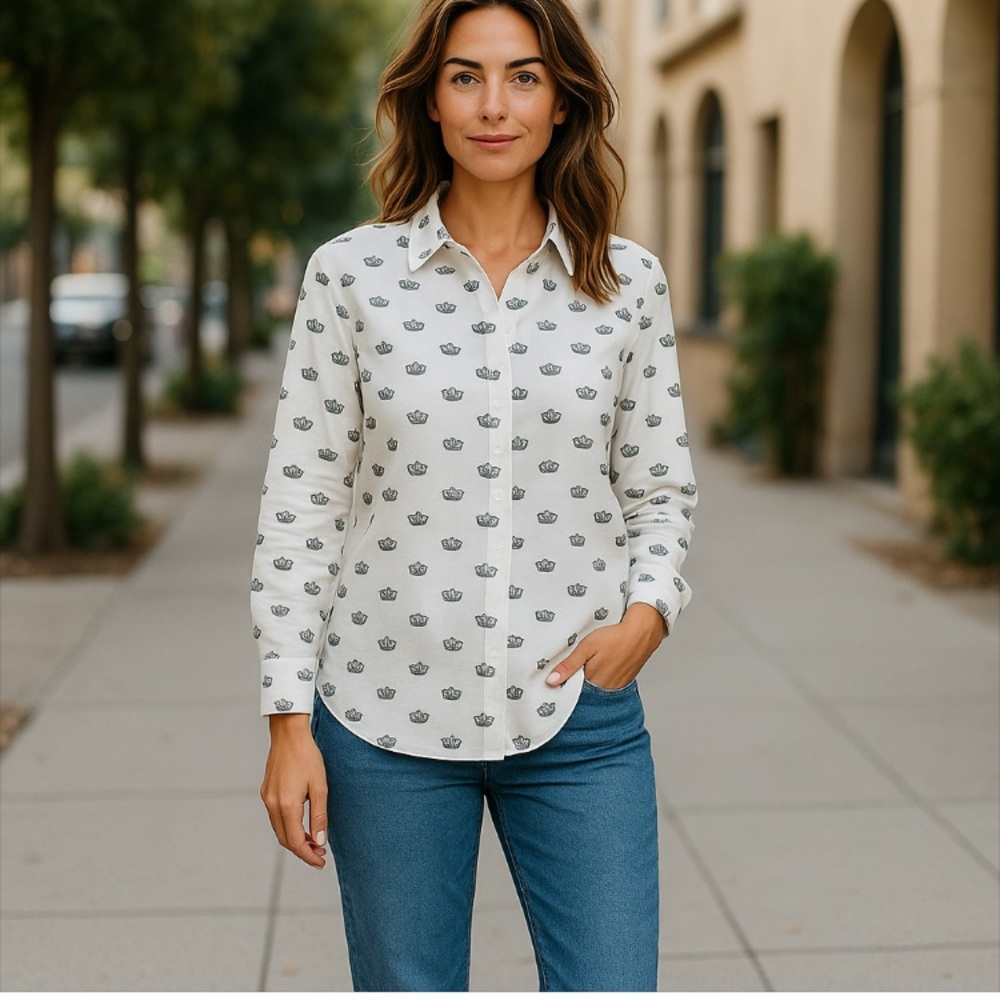 TALBOTS CLASSIC CROWN POPLIN BUTTON FRONT SHIRT - SIZE PL - Picture 3 of 16
